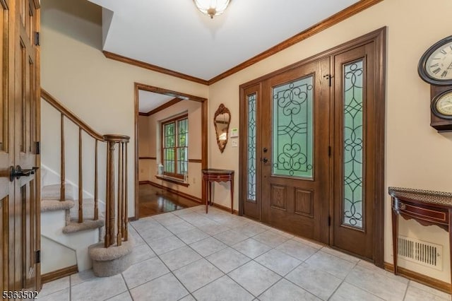 4 Fisher Ct, Raritan Twp, NJ 08822 - entryway with stairs, light tile patterned floors, and ornamental molding