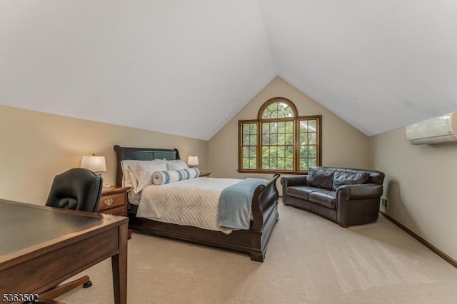 4 Fisher Ct, Raritan Twp, NJ 08822 - bedroom featuring a wall unit AC, lofted ceiling, and light colored carpet