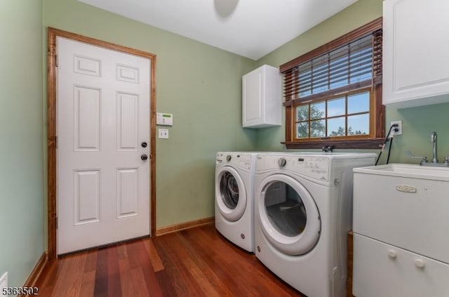 4 Fisher Ct, Raritan Twp, NJ 08822 - washroom featuring cabinet space, washing machine and dryer, and dark wood-style floors