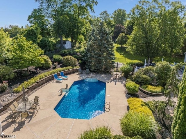 4 Fisher Ct, Raritan Twp, NJ 08822 - view of pool featuring a patio, a storage unit, and view of scattered trees