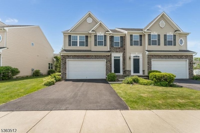 84 Washington Square Cir, Washington Boro, NJ 07882 - view of front of home with stone siding, driveway, an attached garage, and a front lawn