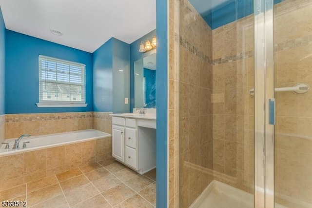 84 Washington Square Cir, Washington Boro, NJ 07882 - bathroom with vanity, a garden tub, a stall shower, and tile patterned flooring