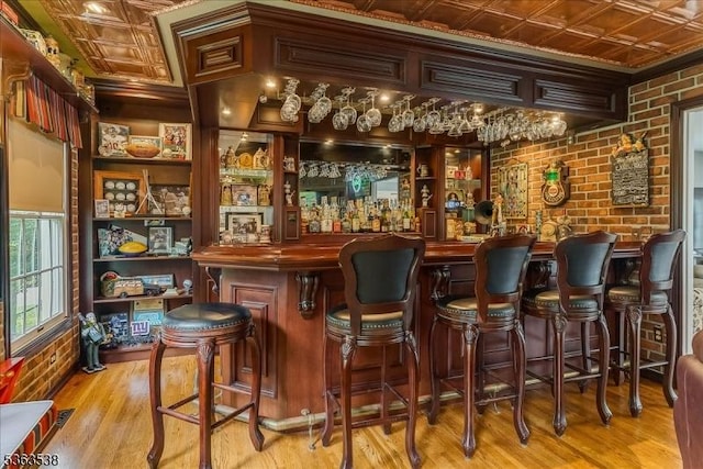 5 Brendan Dr, Mount Olive Twp, NJ 07836 - indoor bar with an ornate ceiling, wood finished floors, and brick wall