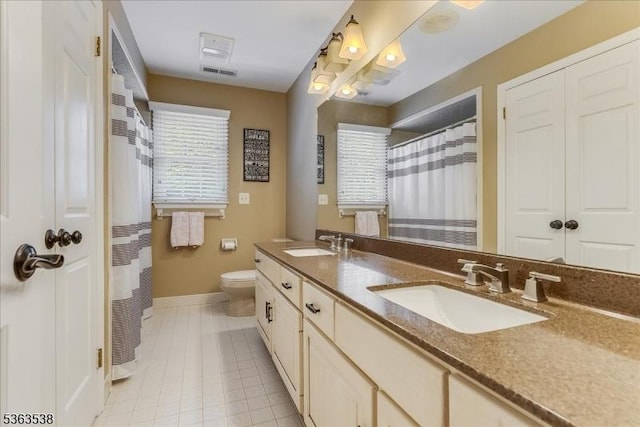 5 Brendan Dr, Mount Olive Twp, NJ 07836 - full bathroom with double vanity, tile patterned flooring, a heating unit, and a shower with curtain
