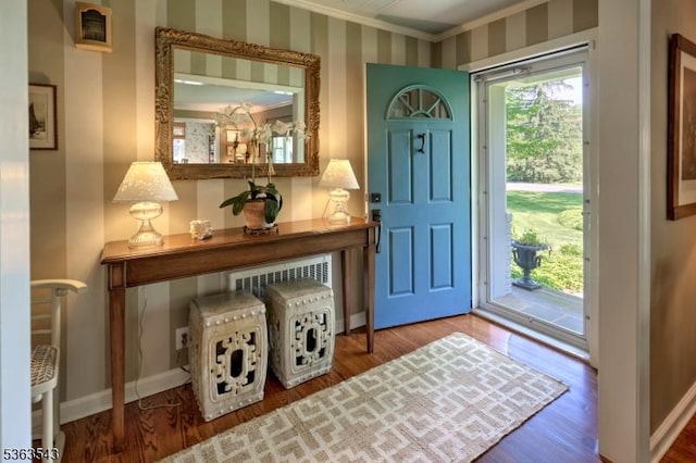 21 Sycamore Hill Rd, Bernardsville Boro, NJ 07924 - entryway with ornamental molding and wood finished floors