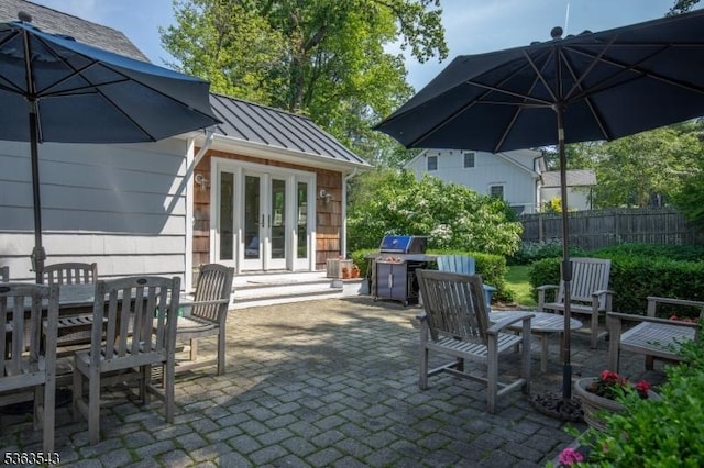 21 Sycamore Hill Rd, Bernardsville Boro, NJ 07924 - view of patio / terrace with french doors and grilling area