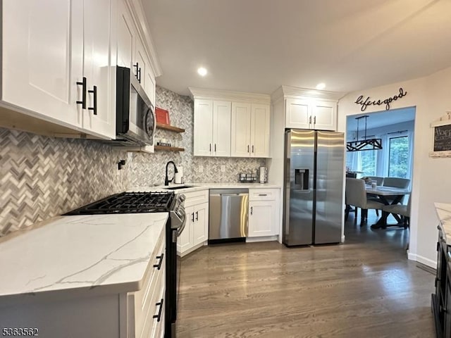 43 Kensington Ct, Washington Twp, NJ 07840 - kitchen featuring appliances with stainless steel finishes, a sink, white cabinets, dark wood-type flooring, and recessed lighting