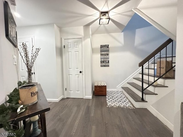 43 Kensington Ct, Washington Twp, NJ 07840 - entrance foyer featuring dark wood-style flooring, baseboards, and stairs