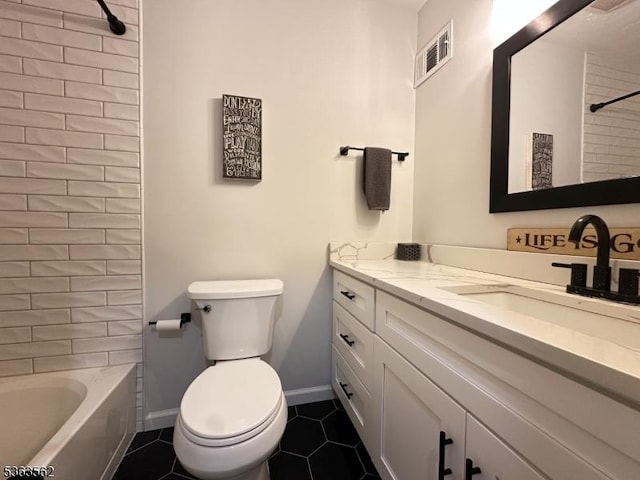 43 Kensington Ct, Washington Twp, NJ 07840 - full bath featuring vanity, toilet, tile patterned floors, baseboards, and  shower combination
