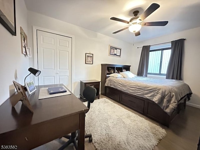 43 Kensington Ct, Washington Twp, NJ 07840 - bedroom with baseboards, wood finished floors, a closet, a desk, and ceiling fan