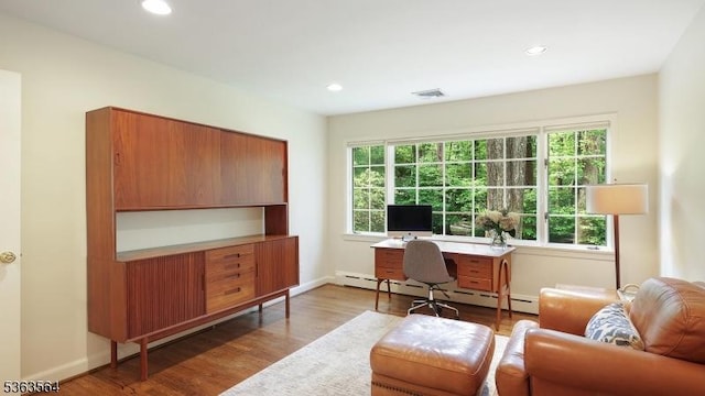 80 Clark Rd, Bernardsville Boro, NJ 07924 - office with healthy amount of natural light, baseboard heating, wood finished floors, and recessed lighting