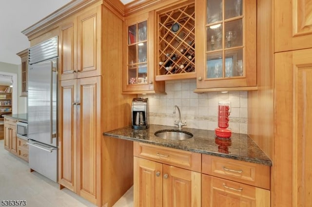 11 Carteret Trl, Bernards Twp, NJ 07920 - indoor wet bar featuring built in appliances and tasteful backsplash