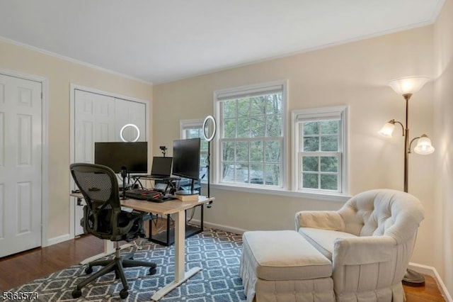 11 Carteret Trl, Bernards Twp, NJ 07920 - office area with dark wood-style floors and crown molding