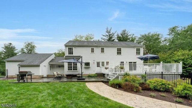 11 Carteret Trl, Bernards Twp, NJ 07920 - rear view of house featuring a patio and a wooden deck