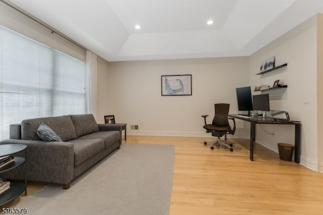 22 La Costa Dr, Clinton Twp, NJ 08801 - office space with light wood-style floors, a raised ceiling, and recessed lighting