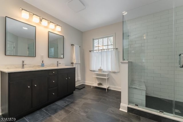22 La Costa Dr, Clinton Twp, NJ 08801 - bathroom featuring a tile shower and double vanity