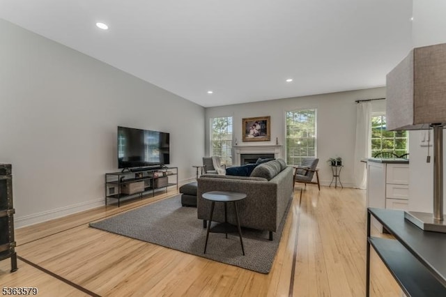 22 La Costa Dr, Clinton Twp, NJ 08801 - living area featuring plenty of natural light, light wood-style floors, a fireplace, and recessed lighting