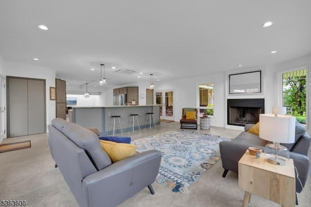 525 Watters Rd, Mansfield Twp, NJ 07840 - living room featuring recessed lighting and a fireplace