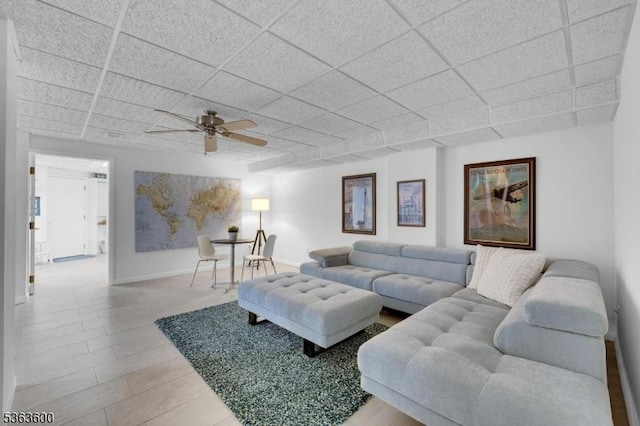 525 Watters Rd, Mansfield Twp, NJ 07840 - living area featuring a drop ceiling and a ceiling fan