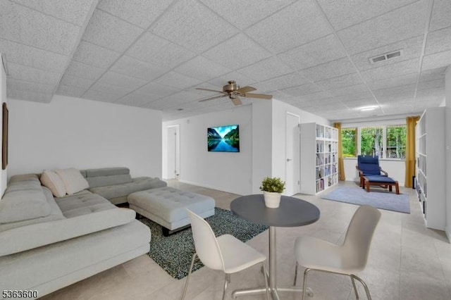 525 Watters Rd, Mansfield Twp, NJ 07840 - tiled living area featuring a drop ceiling and ceiling fan