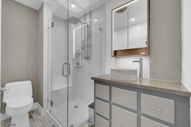 525 Watters Rd, Mansfield Twp, NJ 07840 - bathroom with a stall shower, vanity, and recessed lighting