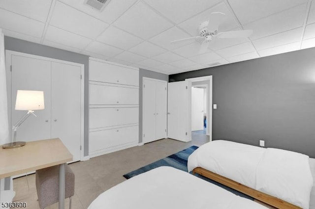 525 Watters Rd, Mansfield Twp, NJ 07840 - bedroom featuring a drop ceiling, ceiling fan, and multiple closets