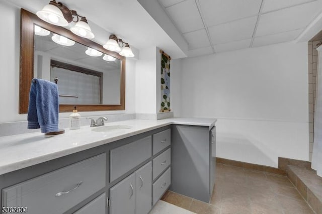 525 Watters Rd, Mansfield Twp, NJ 07840 - bathroom with a drop ceiling, vanity, and tile patterned flooring