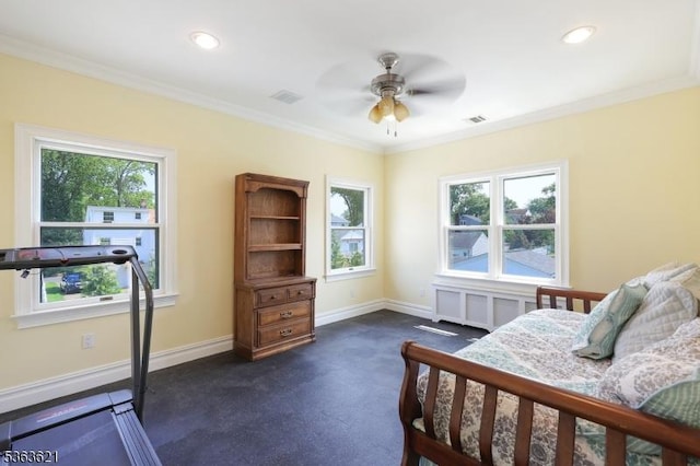 44 Shetland Dr, Clark Twp, NJ 07066 - bedroom with crown molding, recessed lighting, and a ceiling fan