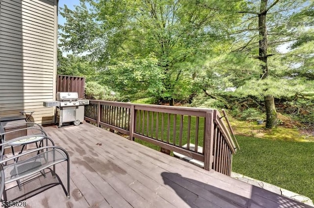 22 Flemming Dr, Hillsborough Twp, NJ 08844 - wooden deck featuring a grill and view of scattered trees