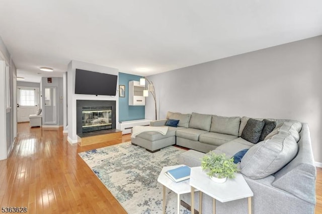 22 Flemming Dr, Hillsborough Twp, NJ 08844 - living area featuring light wood finished floors and a glass covered fireplace
