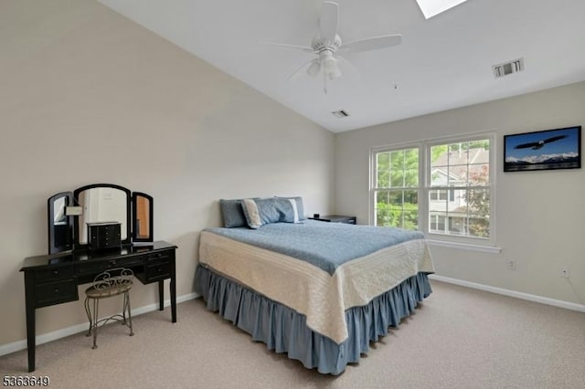 1111 Worthington Ct, Denville Twp, NJ 07834 - bedroom featuring light carpet, vaulted ceiling, and a ceiling fan