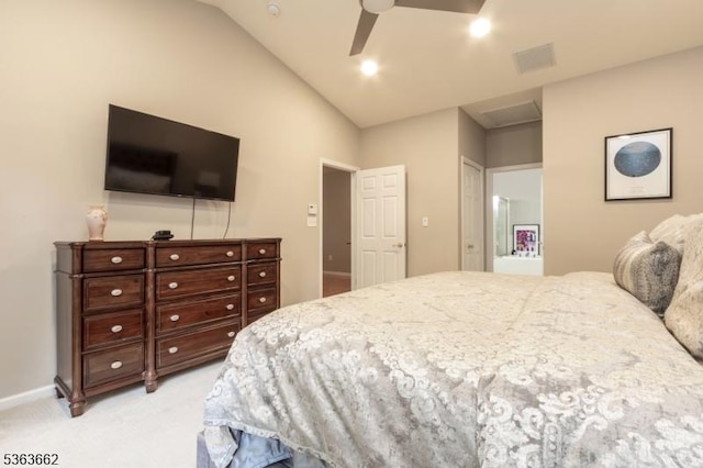15 Fernwood Ct, Readington Twp, NJ 08889 - bedroom with light carpet, lofted ceiling, and ceiling fan