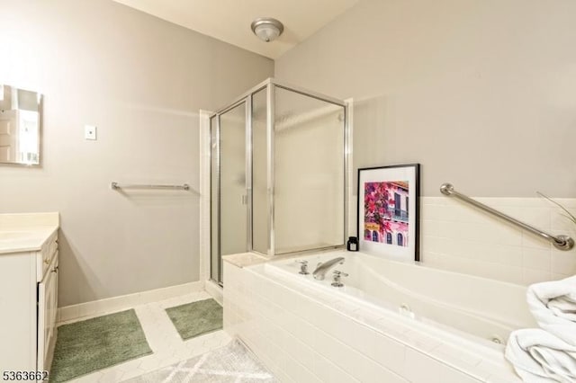 15 Fernwood Ct, Readington Twp, NJ 08889 - bathroom with a stall shower, vanity, a whirlpool tub, and tile patterned flooring