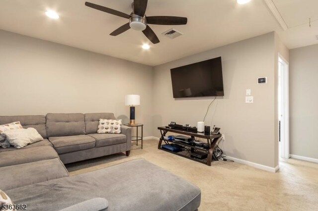 15 Fernwood Ct, Readington Twp, NJ 08889 - living room with carpet flooring, attic access, ceiling fan, and recessed lighting