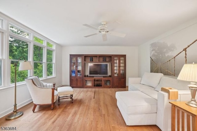 135 Weston Ave, Chatham Boro, NJ 07928 - living room with light wood-style flooring and ceiling fan