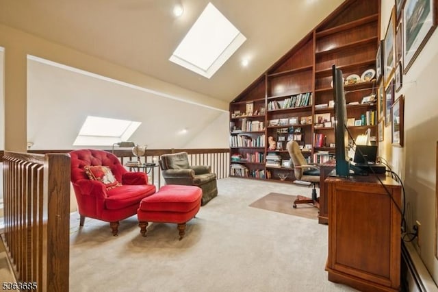 48 Dexter Dr N, Bernards Twp, NJ 07920 - office space with a skylight, lofted ceiling, light carpet, and built in features