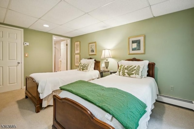 48 Dexter Dr N, Bernards Twp, NJ 07920 - bedroom with carpet flooring, a paneled ceiling, and baseboard heating