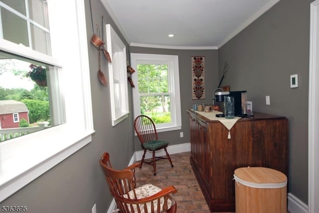 1135 State Route 28, Branchburg Twp, NJ 08876 - bar area featuring brick floors, ornamental molding, baseboards, and recessed lighting