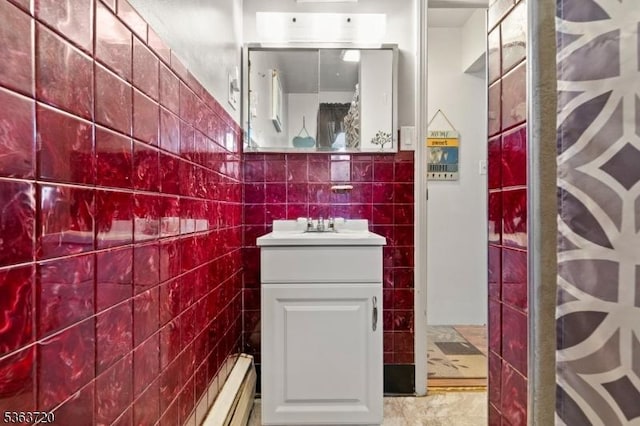 411 S 2nd St, Lopatcong Twp, NJ 08865 - bathroom featuring vanity and tile walls
