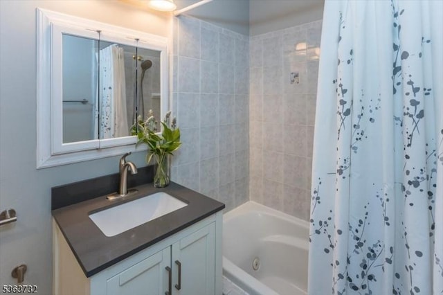 130 Lake Iliff Rd, Andover Twp, NJ 07860 - bathroom featuring a combined bath / shower with jetted tub and vanity
