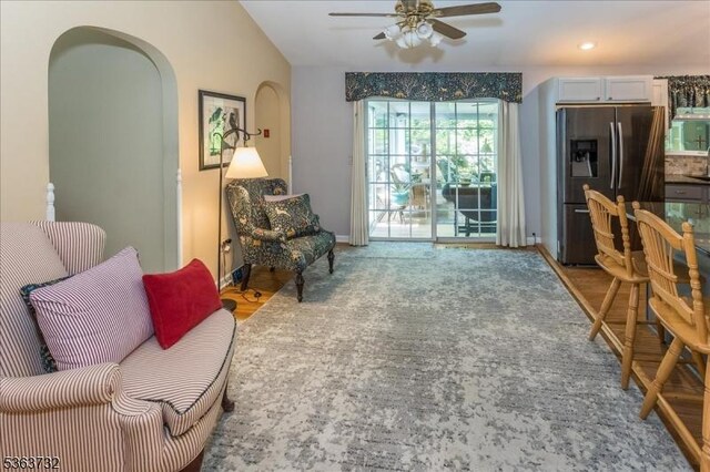 130 Lake Iliff Rd, Andover Twp, NJ 07860 - living room with ceiling fan and arched walkways