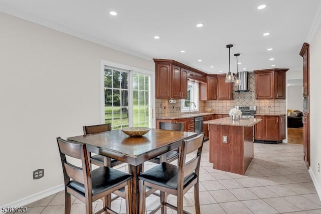 750 Saint Georges Rd, Bridgewater Twp, NJ 08807 - dining room with recessed lighting, crown molding, and light tile patterned flooring