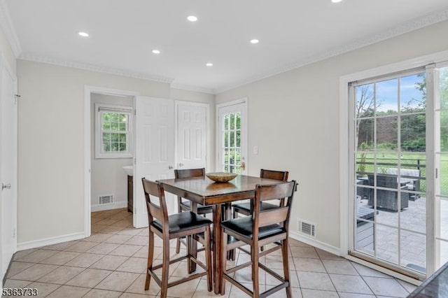 750 Saint Georges Rd, Bridgewater Twp, NJ 08807 - dining space featuring plenty of natural light, crown molding, recessed lighting, and light tile patterned floors