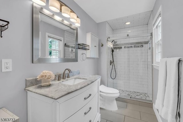750 Saint Georges Rd, Bridgewater Twp, NJ 08807 - bathroom with vanity, tiled shower, and tile patterned flooring