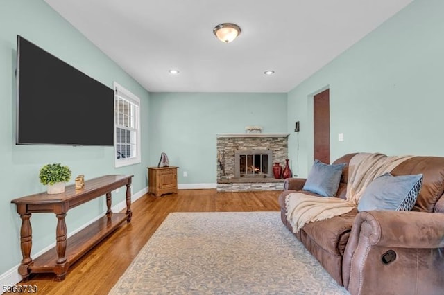 750 Saint Georges Rd, Bridgewater Twp, NJ 08807 - living room with light wood-style floors, a fireplace, and recessed lighting