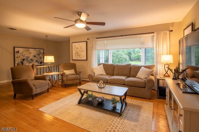 127 Walnut Ave, Franklin Twp, NJ 08873 - living area featuring light wood-style floors, ceiling fan, and baseboard heating