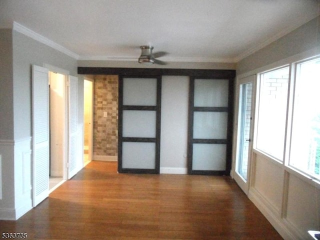 276 Prospect St, East Orange City, NJ 07017 - unfurnished room featuring wood finished floors, ornamental molding, and a ceiling fan
