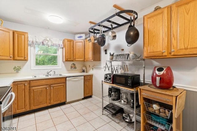 16 Hazen Rd, Mansfield Twp, NJ 07840 - kitchen with white dishwasher, a sink, black microwave, stainless steel range with electric stovetop, and light tile patterned floors