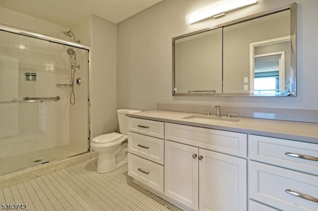 2 Claridge Dr Unit 7Ke, Verona Twp, NJ 07044 - bathroom featuring toilet, a shower stall, vanity, and tile patterned flooring