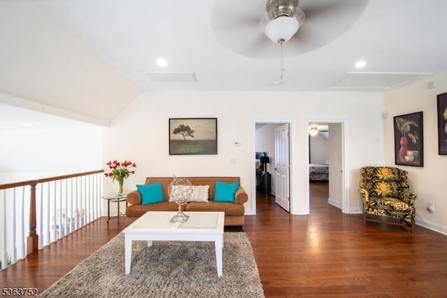 42 Bluffs Ct, Hamburg Boro, NJ 07419 - living area with attic access, ceiling fan, wood finished floors, baseboards, and recessed lighting